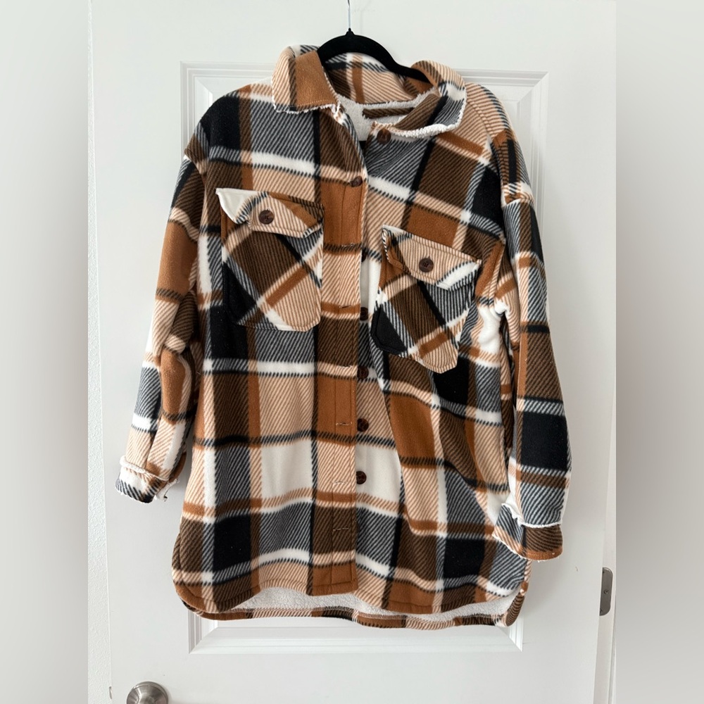 Plaid Womens Jacket - Brown, Black, White